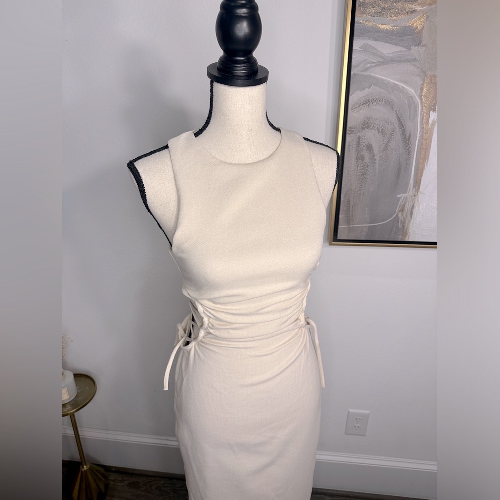 NWT Zara Cut Out Dress | XS Oatmeal Color - Picture 6 of 10
